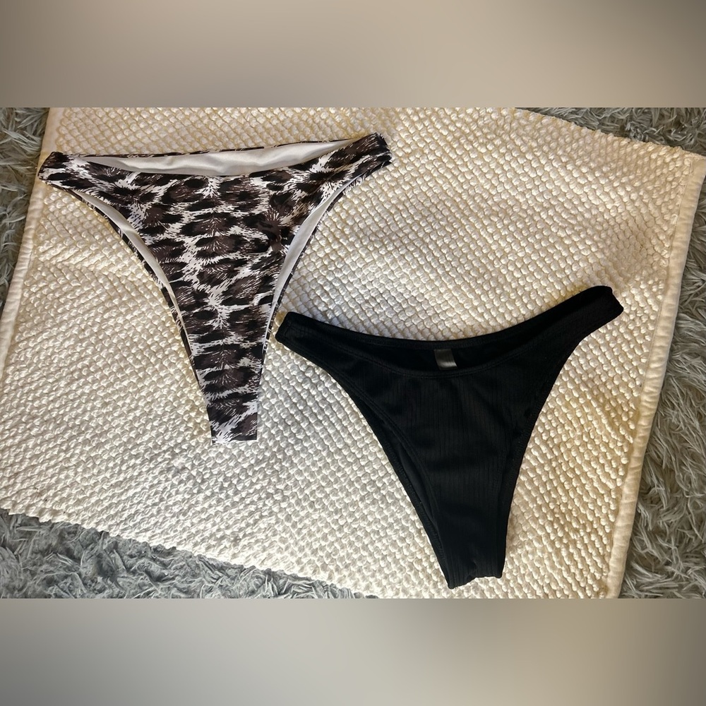Set of Leopard Print and Black Bikini Bottoms